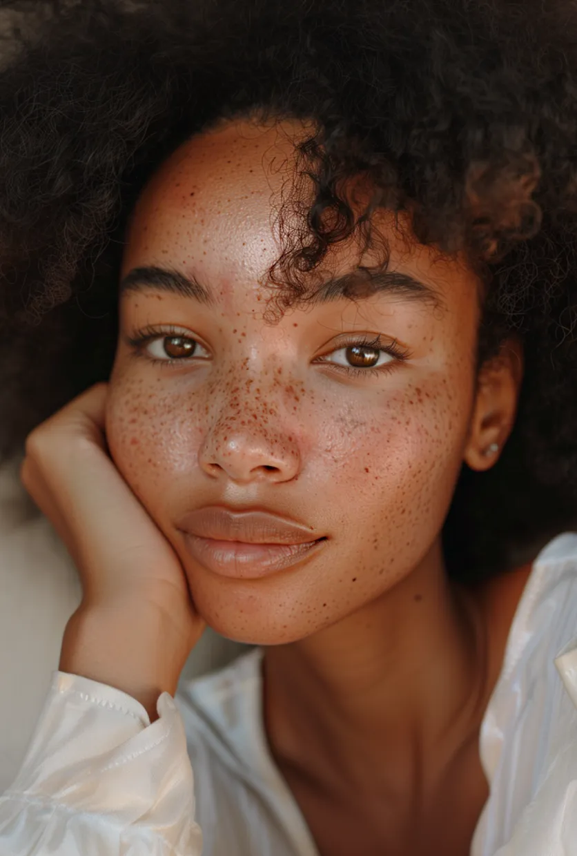 Portrait of a girl with white shirt and curly hair before Lensa AI