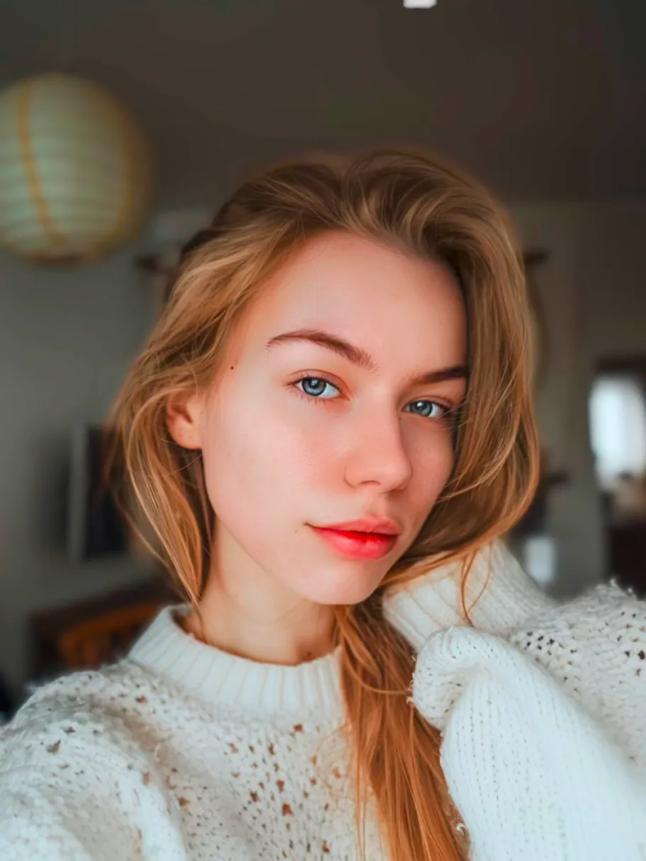 Portrait of a girl with white T-shirt staring at camera edited with Lensa Charm