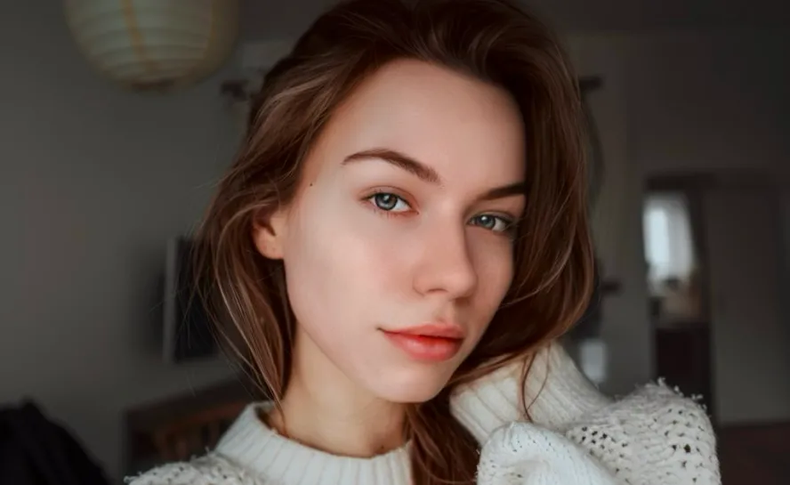 Portrait of a girl with white T-shirt staring at camera edited with Lensa Magic Retouch